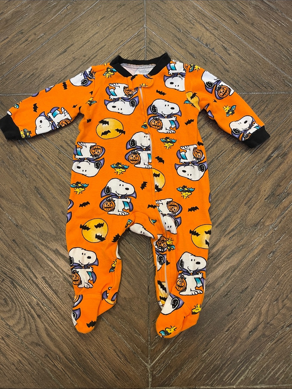 Halloween Snoopy Print Orange Baby One-Piece Sleeper